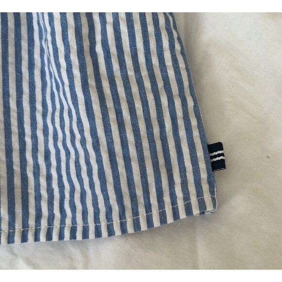 girls seersucker blue/white striped dress w/ red ribbon strap sz 6 EUC - Picture 5 of 6